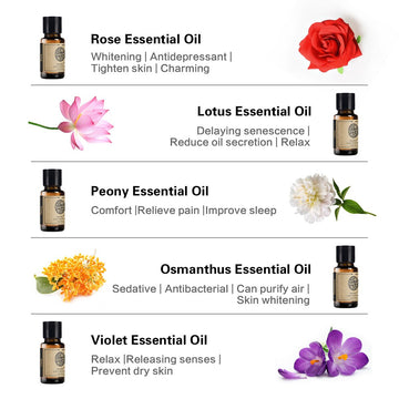 AKARZ Flower Serie 10 Sets Lavender Jasmine Rose Ylang Neroli Frangipani Lotus Peony Osmanthus Violet Essential Oil for Diffuser